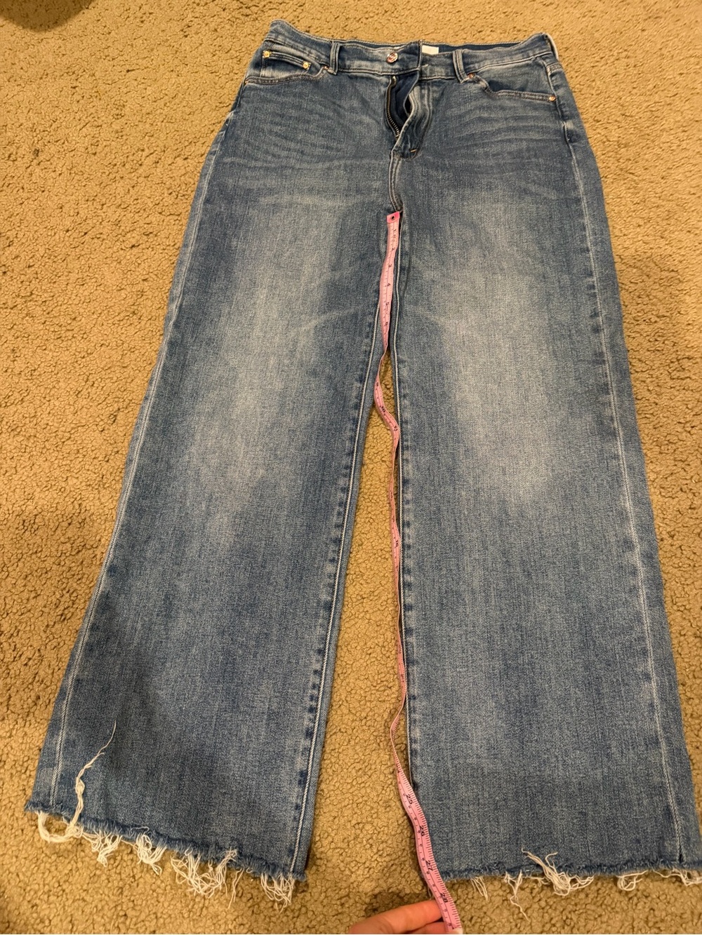 Mother Women’s Wide Leg Raw Hem Jeans - Light Blue size 30